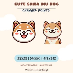 Cute Shiba Inu dog emote pack in 3 sizes (28x28, 56x56, 112x112) for Twitch and Discord channels