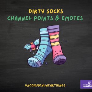Dirty Socks Twitch channel points and emotes by uncommonunearthings - colorful striped socks with cute bug character