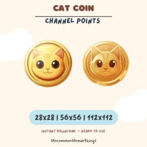 Cat Coin channel points emote pack for Twitch and Discord, 28x28 56x56 112x112 pixels, instant download