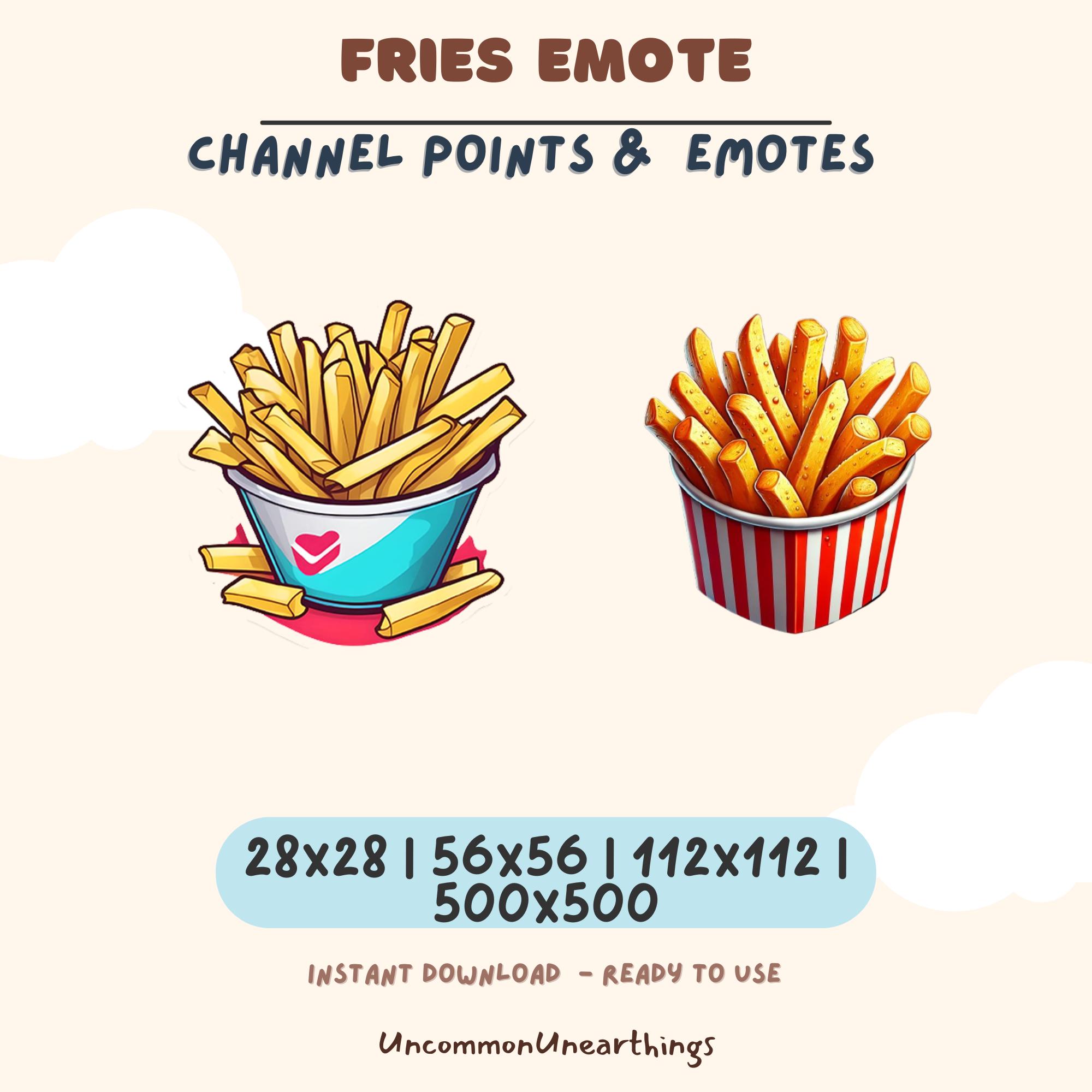 Fries emote for Twitch and Discord - cute French fries illustration in multiple sizes for channel points and streaming