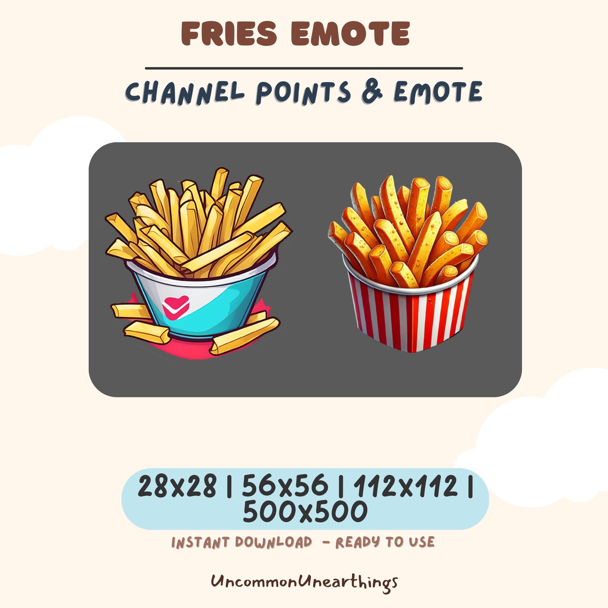 Fries emote for Twitch and Discord - channel points and cute food emoticon in multiple sizes