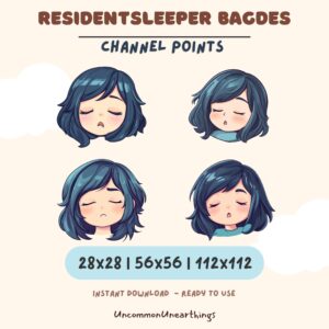 Resident Sleeper anime girl emote badges set, 28x28 56x56 112x112 pixels, instant download for Twitch Discord channels