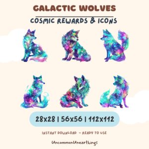 Galactic wolves cosmic rewards icons emotes pack 28x28 56x56 112x112 pixels instant download ready to use