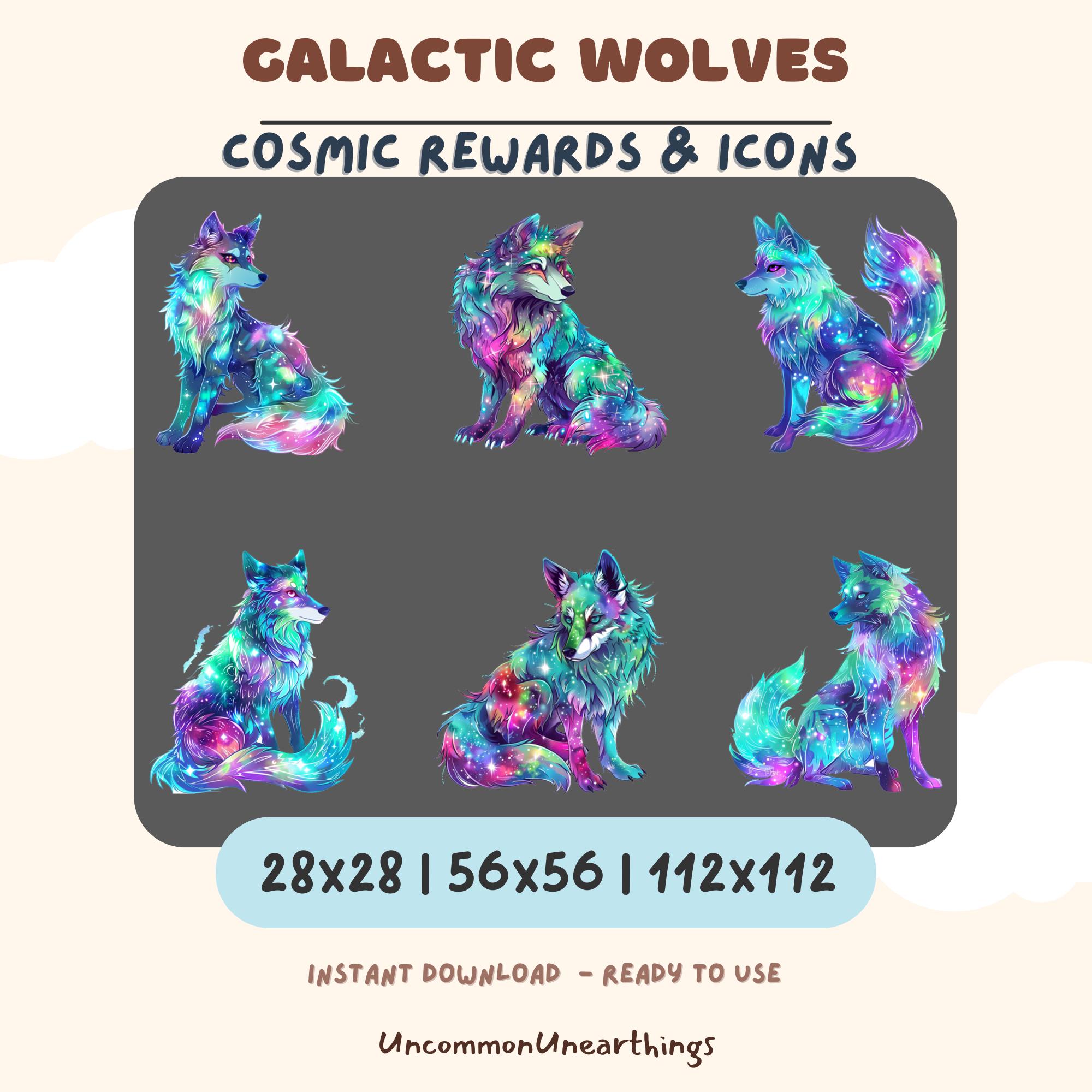 Galactic wolves cosmic rewards emotes icons 28x28 56x56 112x112 instant download for Twitch Discord