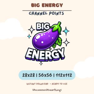 Big Energy purple eggplant emote with sparkles for Twitch and Discord streaming channels