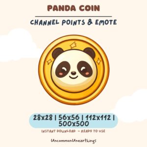 Cute panda coin emote for Twitch Discord, 28x28 to 500x500px, instant download channel points