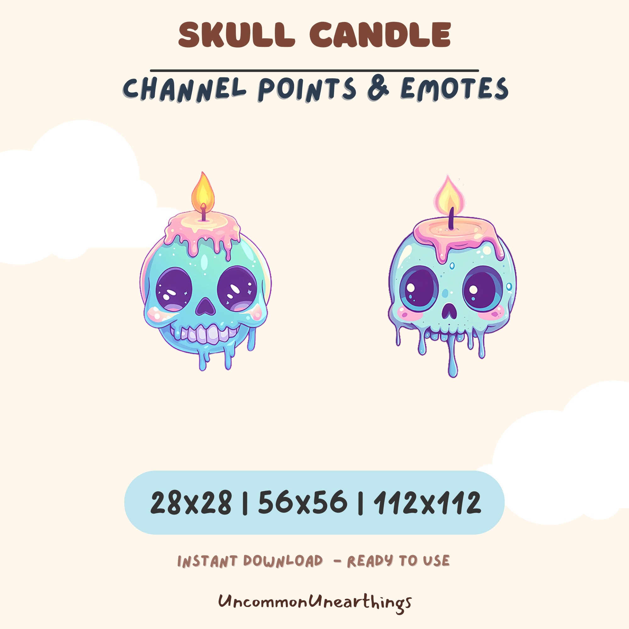 Skull Candle Twitch Emotes - Cute Pastel Pink Blue Purple Channel Points Emojis for Discord Streaming