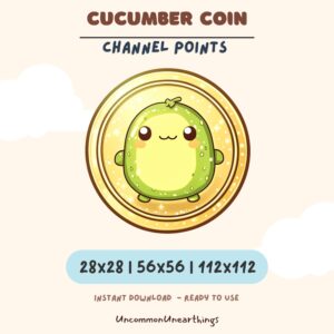 Cute cucumber coin Twitch emote channel points graphic, 28x28 56x56 112x112 pixels instant download