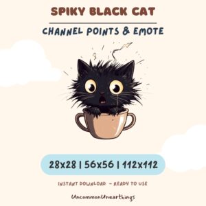 Spiky Black Cat Emote - Surprised Expression in Pot, Twitch Discord Channel Points 28x28 56x56 112x112 Pixels
