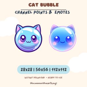 Cat bubble channel points and emotes in 3 sizes - cute blue kawaii cat face emojis for Twitch and Discord streaming