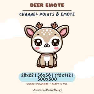 Cute deer emote for Twitch and Discord channels in multiple sizes (28x28 to 500x500 pixels) instant download