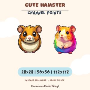 Cute hamster emote channel points, brown and rainbow colorful designs, 28x28 56x56 112x112 pixels for Twitch Discord