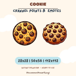 Cookie channel points and emotes for Twitch Discord, chocolate chip cookie emote asset pack 28x28 56x56 112x112