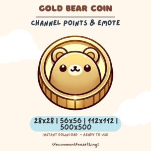 Gold Bear Coin Twitch emote - cute kawaii bear in golden coin, channel points and Discord emote, instant download