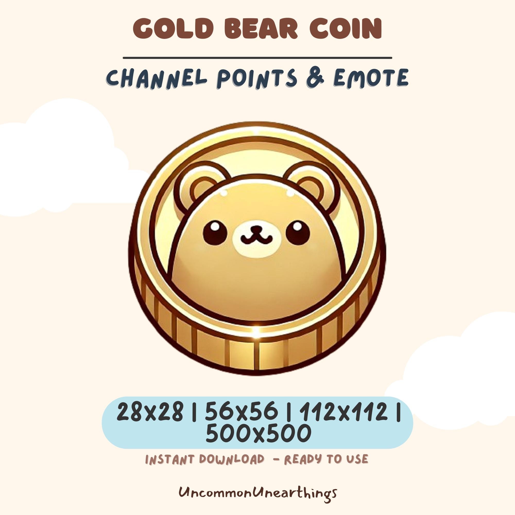 Gold Bear Coin cute kawaii emote for Twitch Discord streaming, channel points and custom emotes instant download