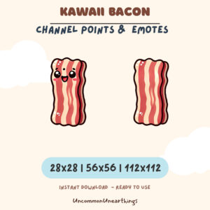 Kawaii Bacon Channel Points Emotes - Happy and Neutral Expressions - Twitch Discord Emote Pack 28x28 56x56 112x112 Pixels