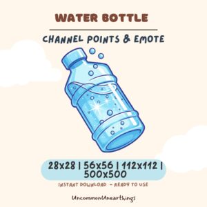 Water bottle emote for Twitch and Discord in multiple sizes with channel points and custom emote support