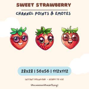 Cute sweet strawberry emotes with big eyes in 3 sizes for Twitch and Discord channels
