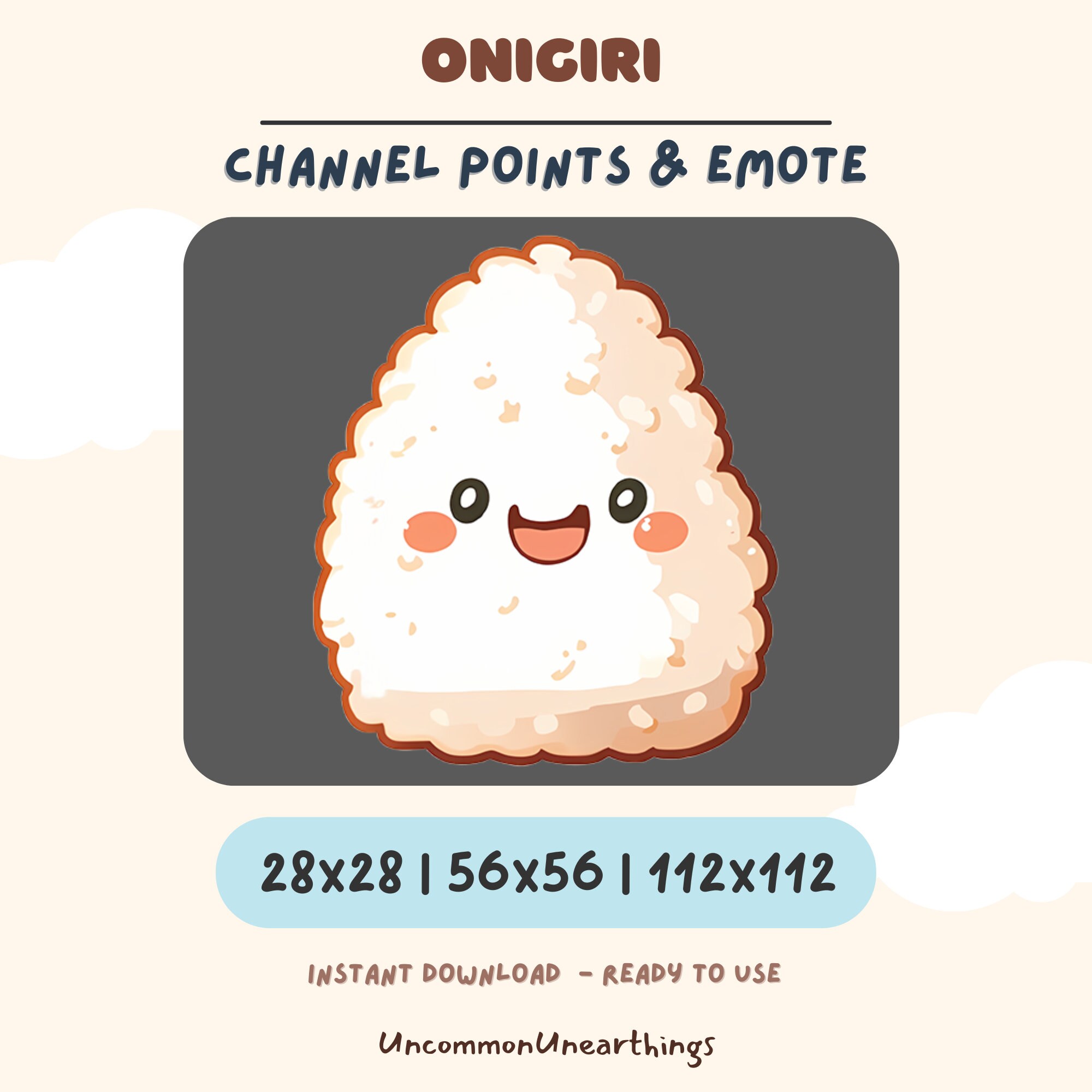 Onigiri cute kawaii rice ball emote happy smiling face channel points 28x28 56x56 112x112 Twitch Discord