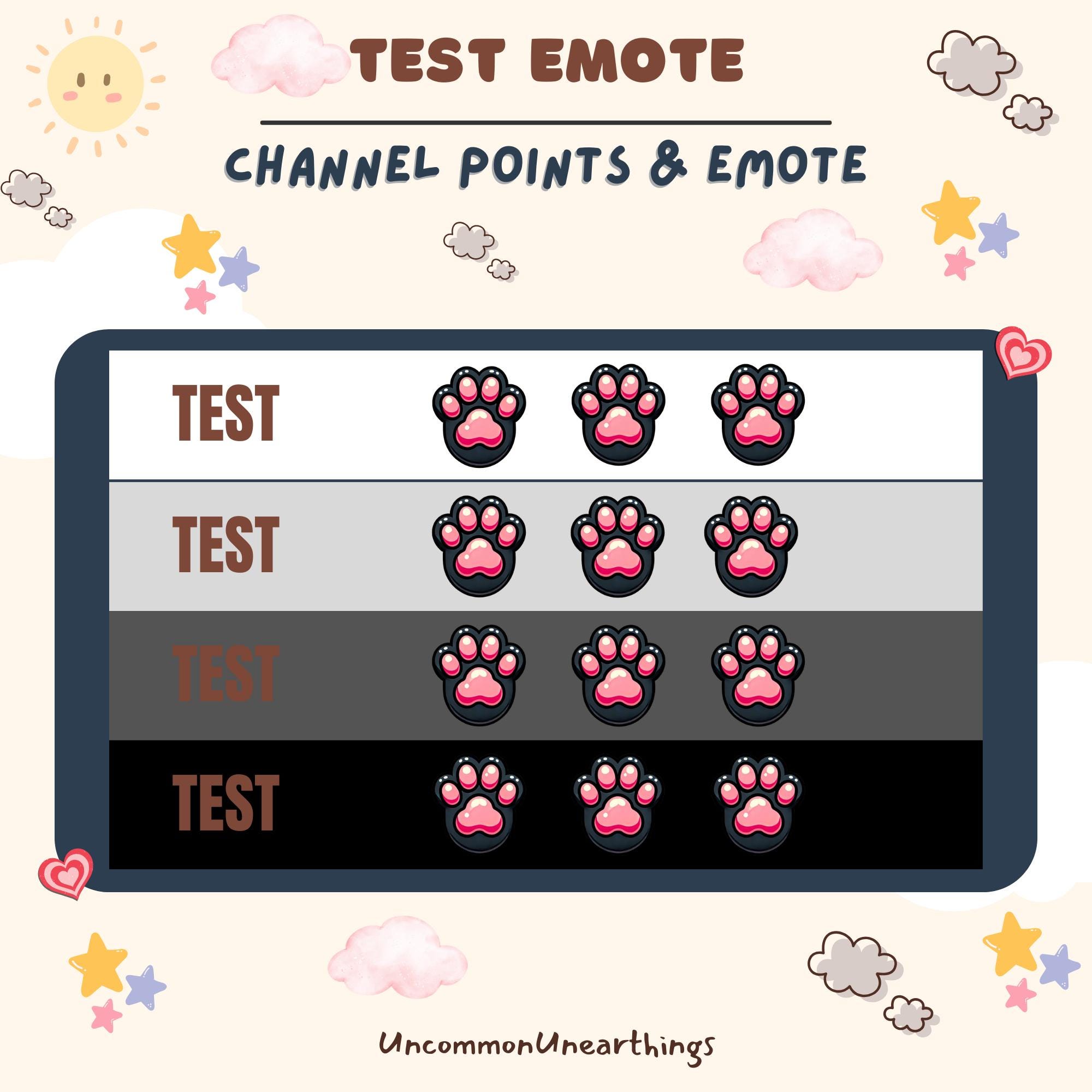 Cute pink paw pad emote design for Twitch Discord channels with channel points reward system