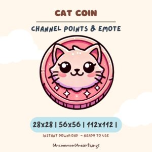 Cat Coin Twitch emote - pink kawaii cat face channel points reward sticker for Discord and streaming platforms