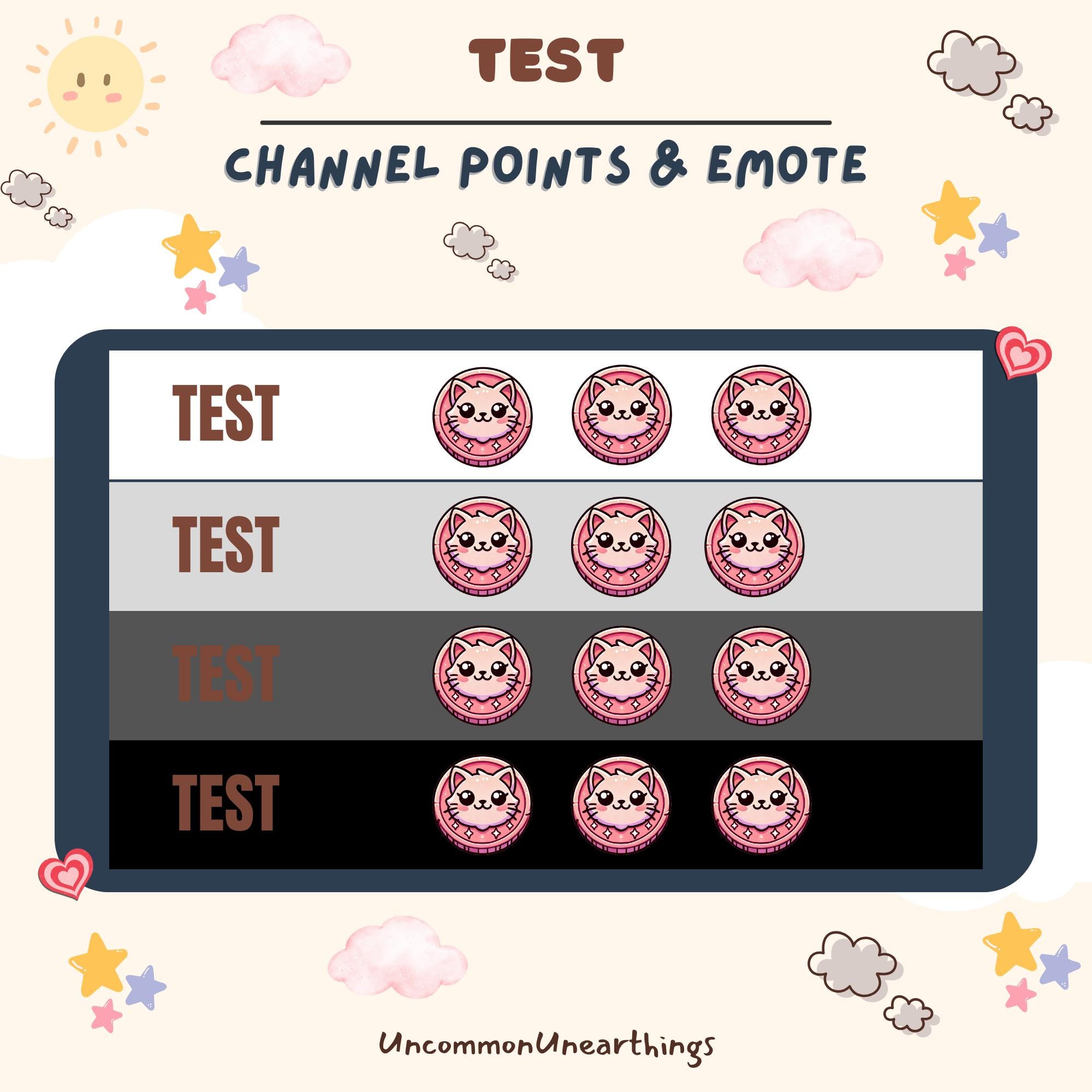 Cute cat face emote pack with channel points rewards system in pink and purple colors for Twitch Discord streaming