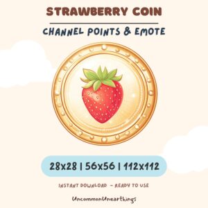 Strawberry coin channel points and emote asset for Twitch and Discord, 28x28 to 112x112 pixels instant download