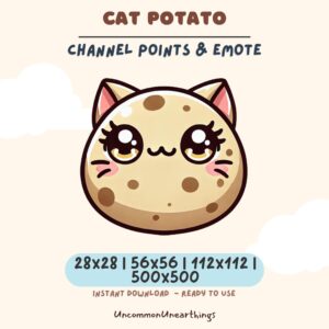 Cat Potato cute kawaii emote for Twitch Discord streaming, 28x28 to 500x500 pixels channel points emoticon