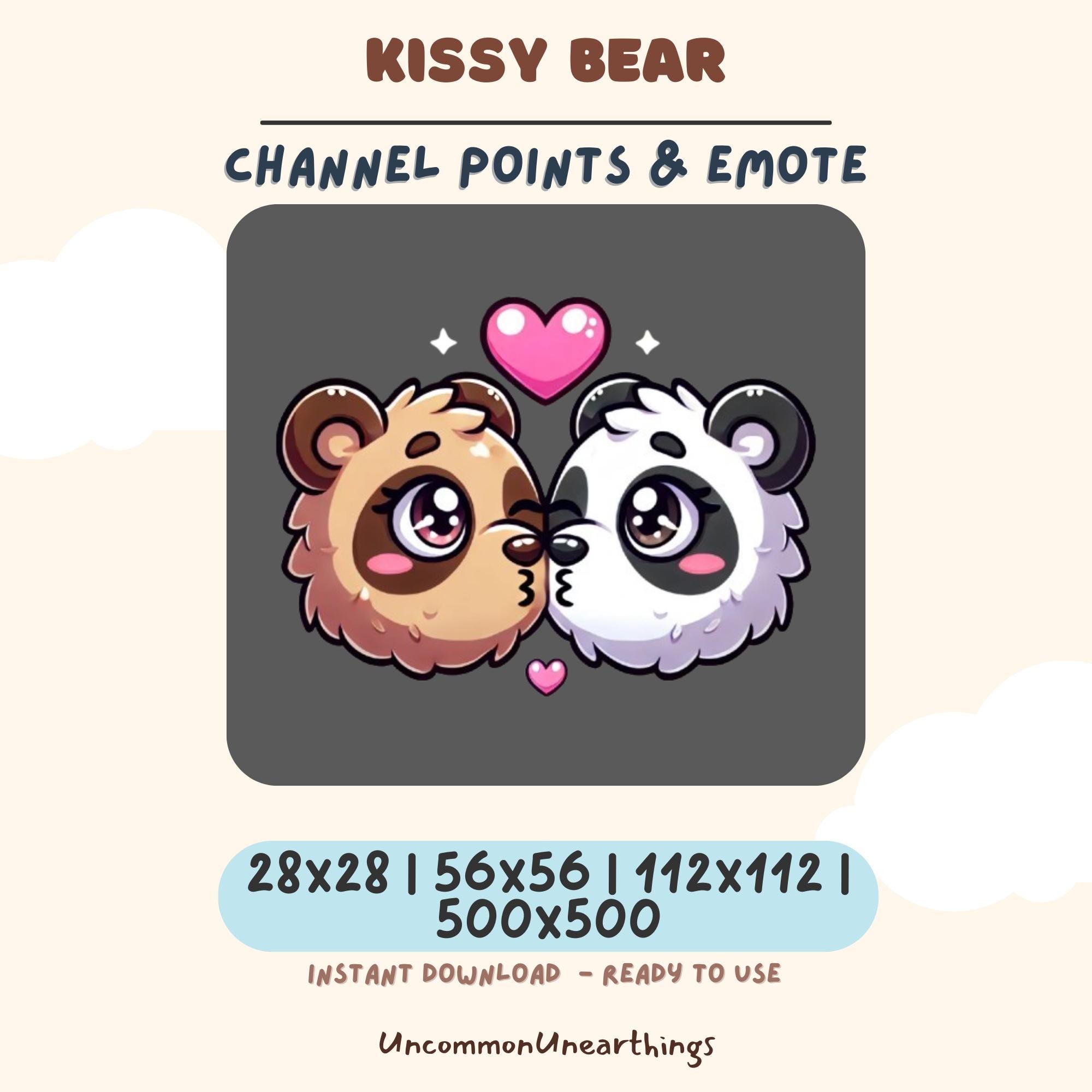 Kissy Bear Channel Points Emote - Two cute bears kissing with hearts, instant download for Twitch and Discord streaming