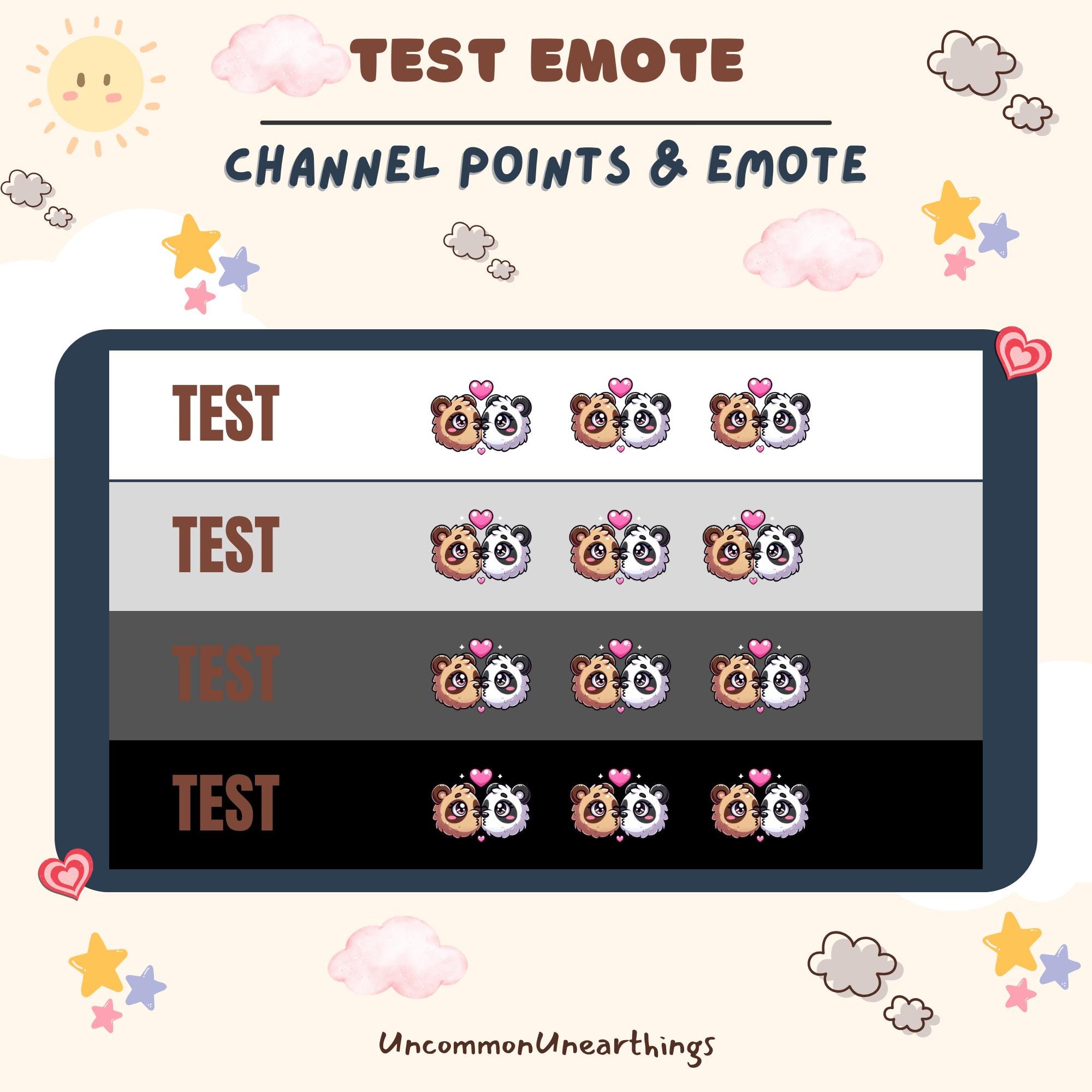 Test Emote channel points and Discord emote pack with cute bear couple emoticon designs for Twitch streaming