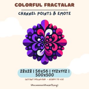 Colorful fractal channel points and emote design in purple, pink, and black - 28x28 to 500x500 pixels instant download