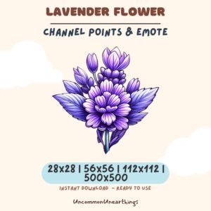 Lavender flower channel points emote for Twitch Discord, purple floral design instant download 28x28 to 500x500 pixels