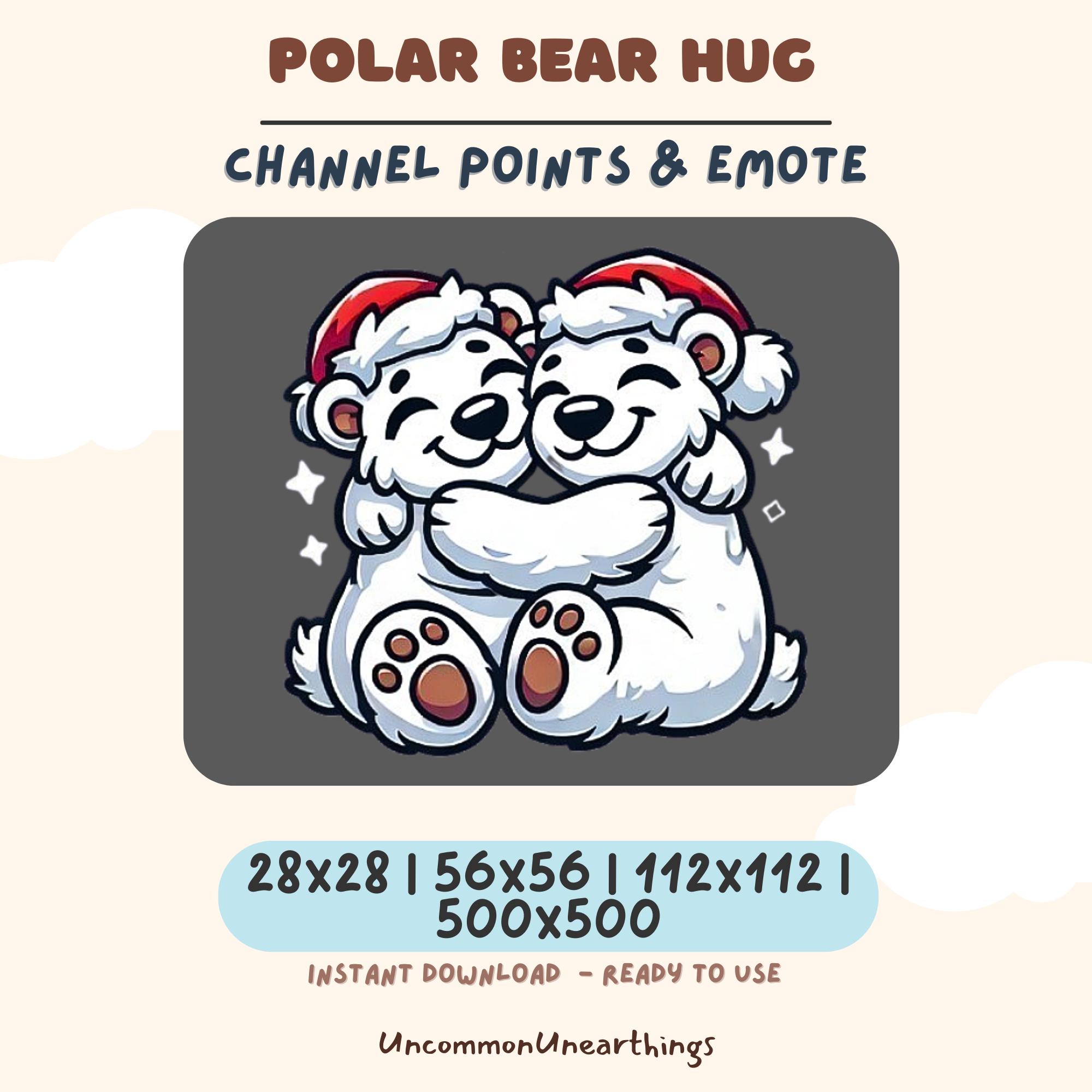 Polar Bear Hug cute Christmas emote for Twitch Discord channel points reward cute holiday bear mascot character