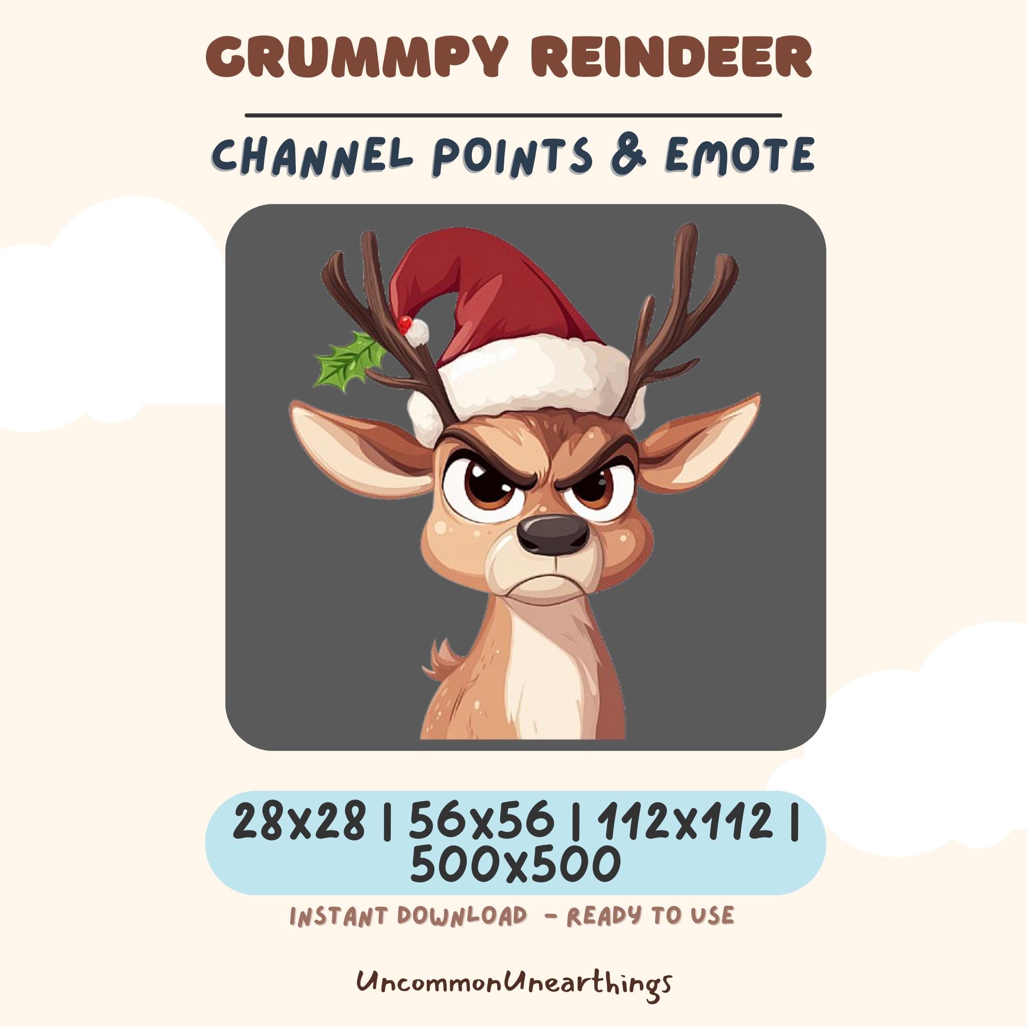 Grumpy Reindeer Twitch Discord Emote - Angry Christmas Santa Hat Emoji 28x28 56x56 112x112 500x500 Pixels