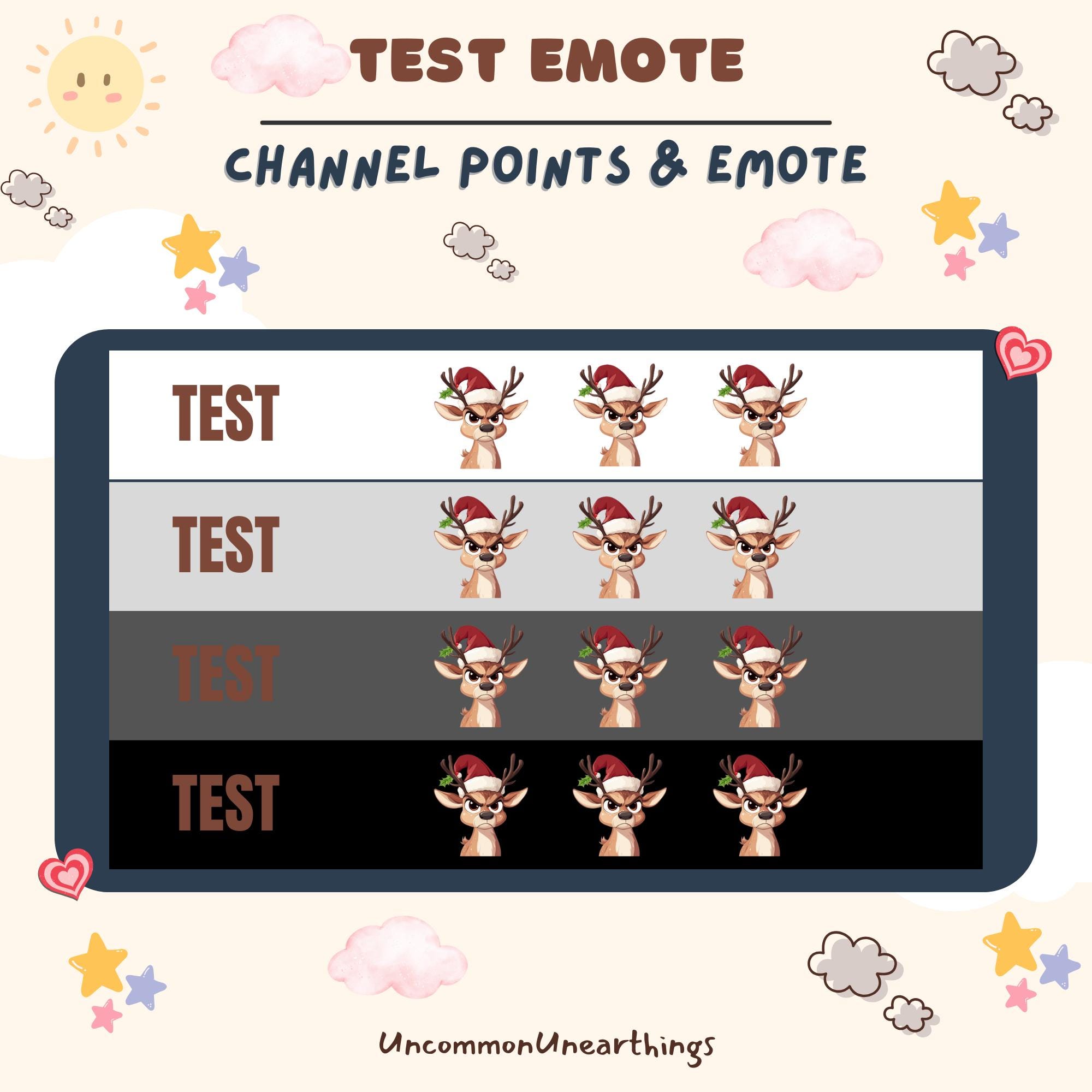 Cute Christmas reindeer emote pack for Twitch and Discord channels with festive holiday designs