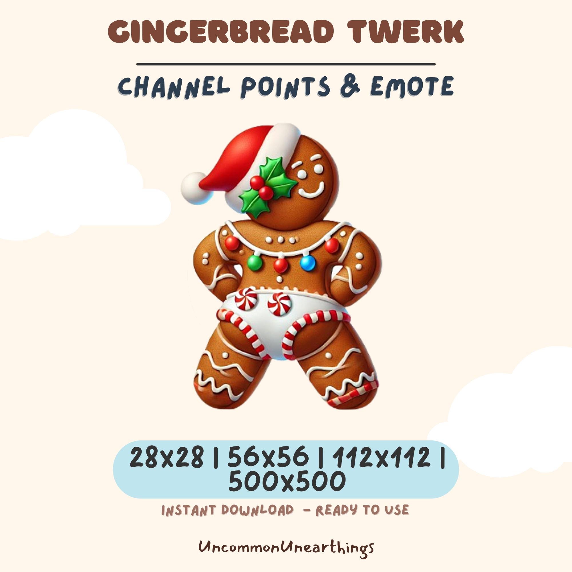 Gingerbread Twerk Twitch Emote - Festive Christmas Animated Channel Points Emote for Discord and Streaming Platforms
