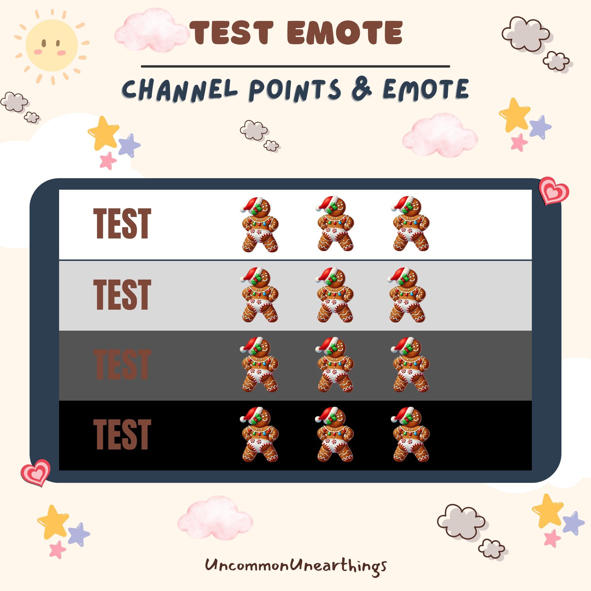 Festive gingerbread man emotes for Twitch and Discord channels with holiday-themed character variations