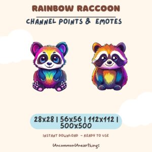 Rainbow Raccoon Channel Points Emotes - Colorful Twitch Discord Emotes Instant Download