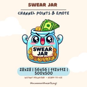 Cute blue swear jar emote with money and happy face for Twitch and Discord channels, instant download PNG