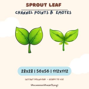 Sprout leaf channel points and emotes for Twitch Discord - green plant leaf illustrations in 3 sizes