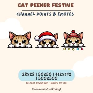 Cat Peeker Festive Channel Points Emotes - Holiday Santa Hat Peeking Cats Twitch Discord Emojis