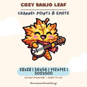 Cozy Banjo Leaf cute autumn character playing banjo emote for Twitch Discord streaming
