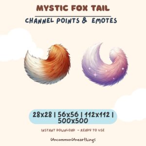 Mystic Fox Tail channel points emotes in orange and purple gradient, ready-to-use streamer assets