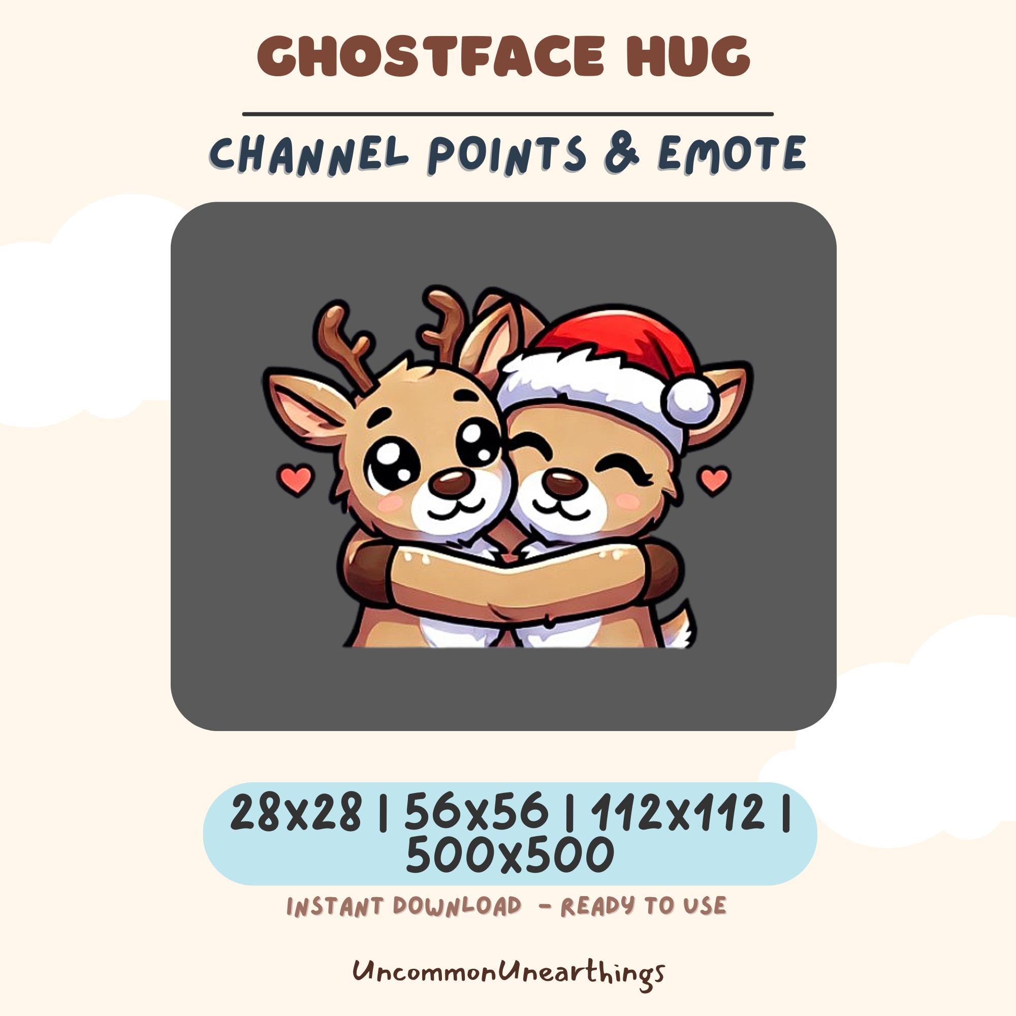 Ghostface Hug cute reindeer Christmas emote for Twitch and Discord channels in multiple sizes