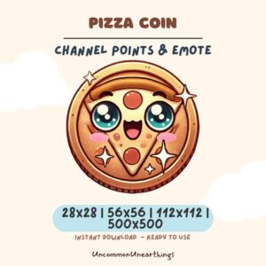 Pizza Coin cute kawaii emote for Twitch Discord, channel points and streaming communities, instant download PNG