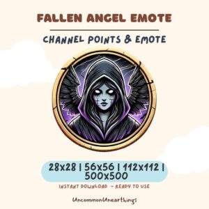 Fallen Angel Emote for Twitch Discord - Dark Gothic Angel with Black Wings Purple Aura Gold Frame Channel Points Emote
