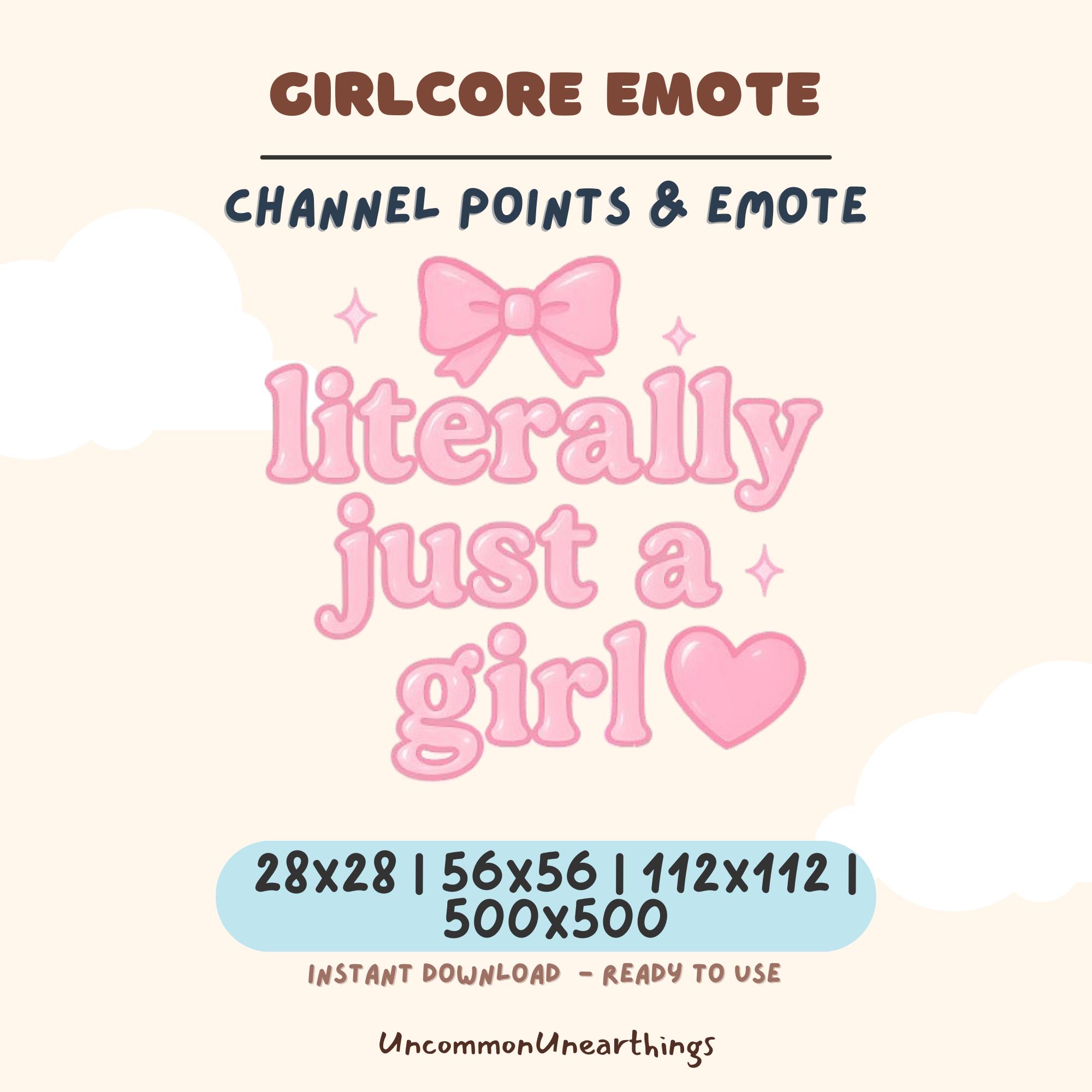 Girlcore emote pink bow heart "literally just a girl" Twitch Discord channel points 28x28 56x56 112x112 500x500 pixels