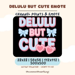 Delulu But Cute Twitch Discord Emote - Pink Blue Kawaii Channel Points Emote Design 500x500px