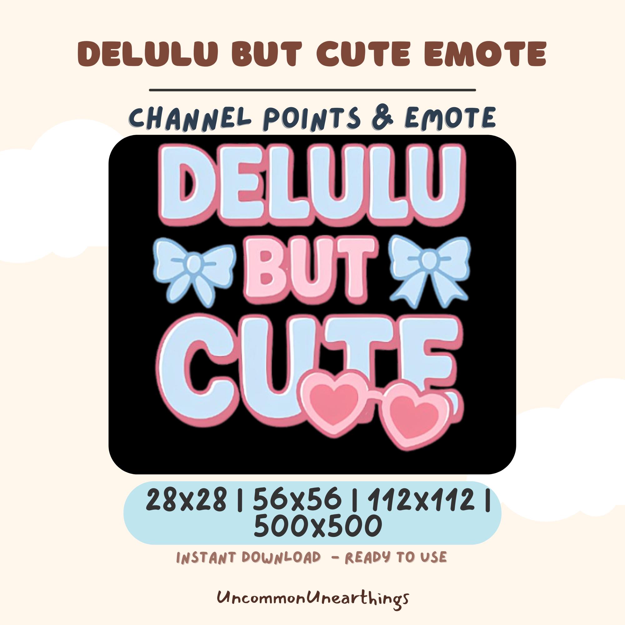 Delulu But Cute Twitch Discord Emote - Pink Blue Kawaii Channel Points Emote Design 500x500px