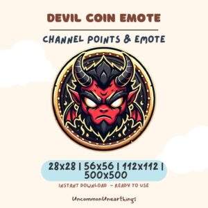 Devil Coin Emote for Twitch and Discord - Red Demon Face with Horns, Channel Points Emote 28x28 to 500x500 pixels